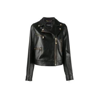 VERSACE Leather Jackets Women's Black