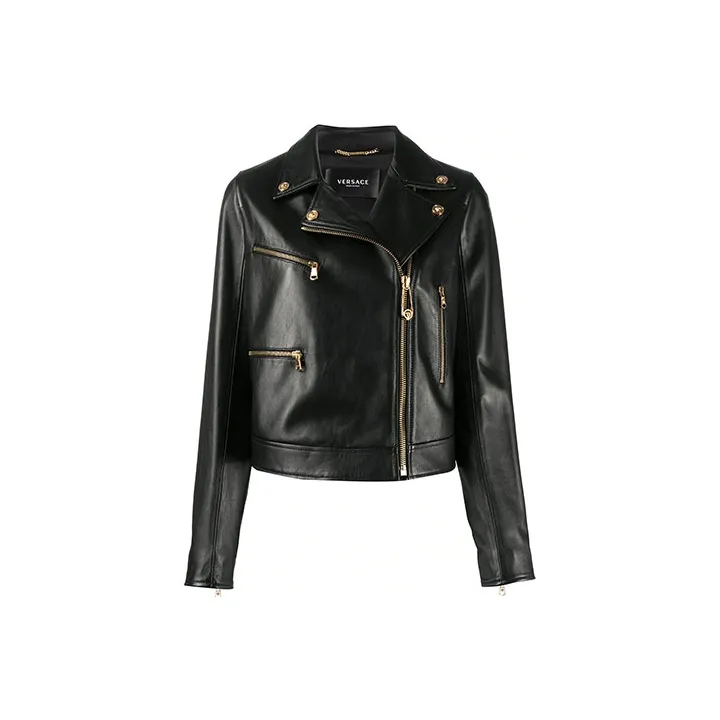 VERSACE Leather Jackets Women's Black-0