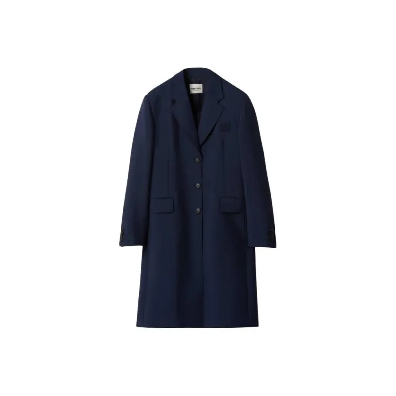 MIU MIU Single Breasted Mohair Coat Women's Marine Blue-0