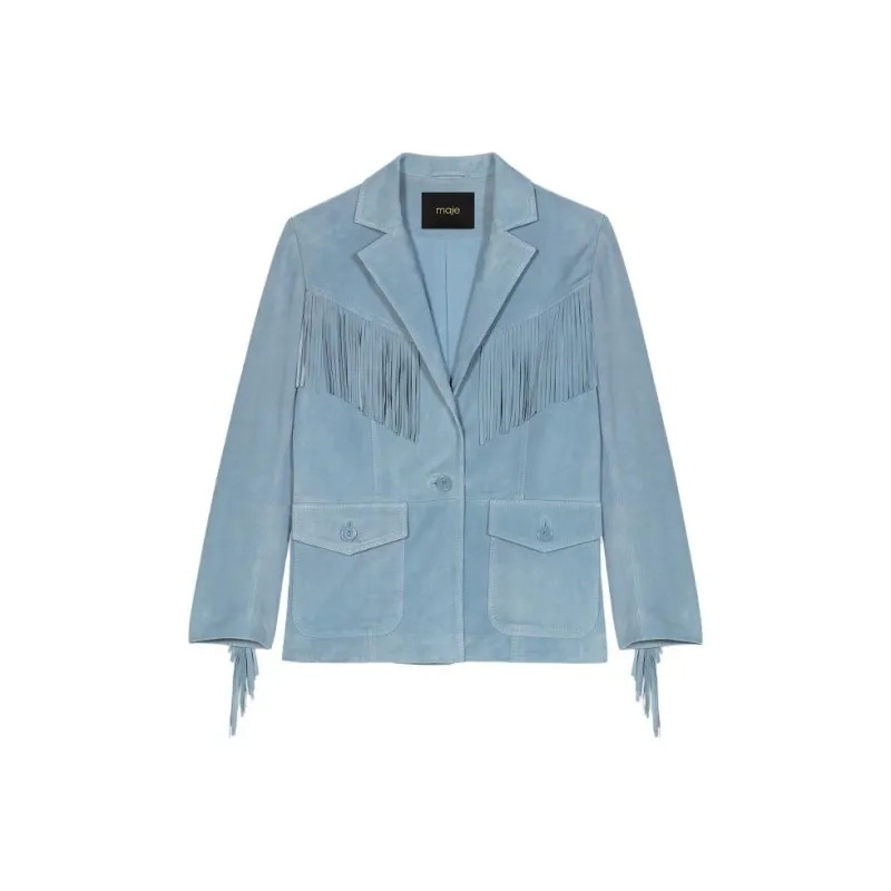 Maje Leather Jacket Women's Blue-0