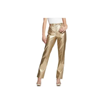 GUESS Ambra Metallic Faux-Leather Pants Casual Pants Women's Gold