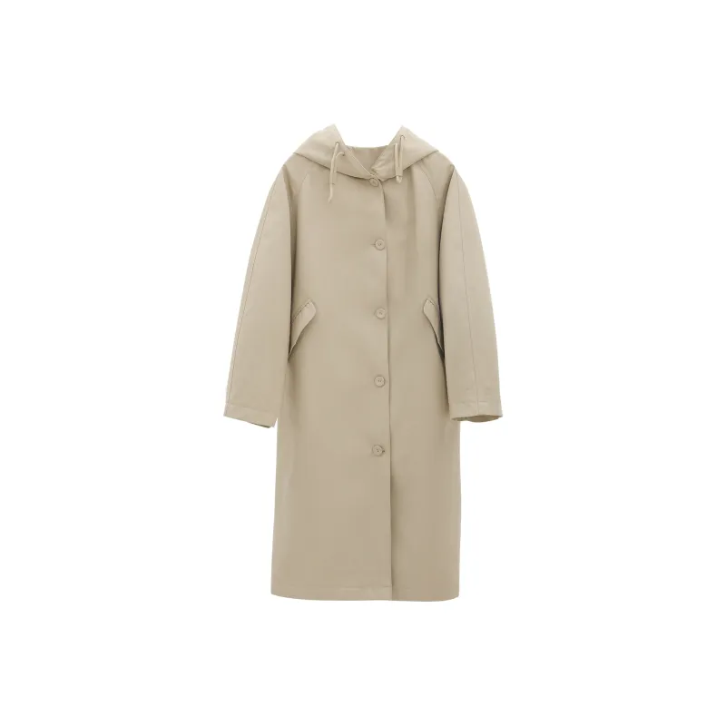 Fstudio Long Hooded Trench Coat Women's Khaki-0