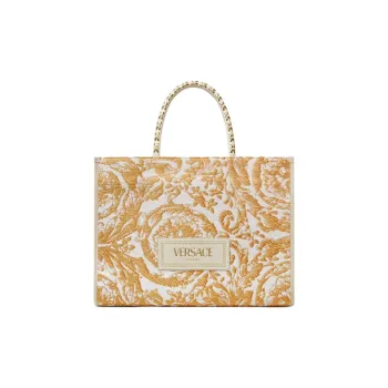 FANSIZHE Barocco Viscose Tote Bag, Shopping Bag, Crossbody Bag, Handbag Medium Size Women's White & Gold