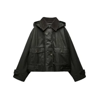 ZARA Leather Jacket Women's Dark Khaki
