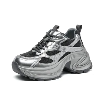 La Chapelle Slip Resistant, Abrasion Resistant, Breathable, Lightweight Low Top Chunky Sneakers Women's Gunmetal