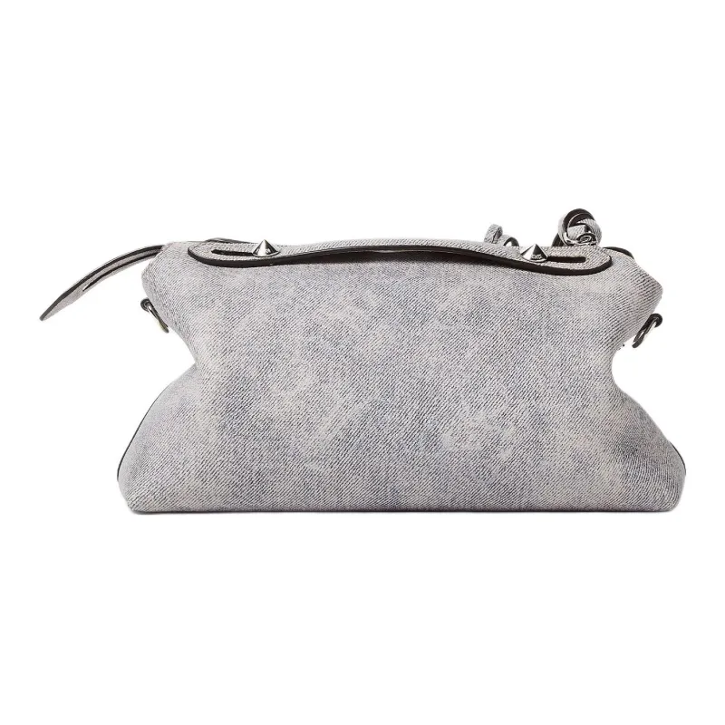 FENDI By The Way Series Leather Handbag Medium Size Women's Gray-3