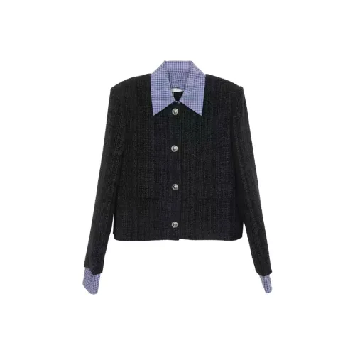 PAZZO Gentle Chanel Inspired Single Breasted Mock Two Piece Coat Women's Navy Blue
