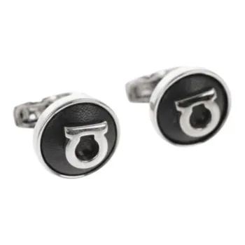 FERRAGAMO Leather, Brass Cufflinks Men's Black