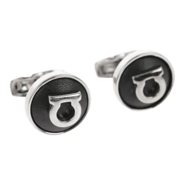 FERRAGAMO Leather, Brass Cufflinks Men's Black-0