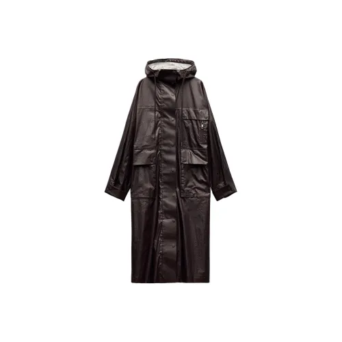 ZARA Trench Coat Women's Burgundy Red