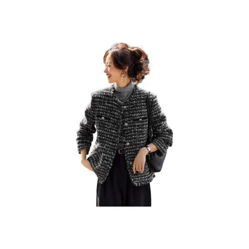 Mo Han Yi Mei Cropped Coats Women's Black Gray Color-0