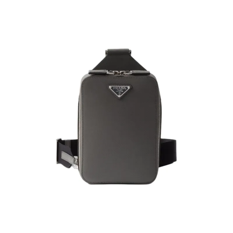 PRADA Saffiano Cow Leather Sling Bag Men's Gray-0