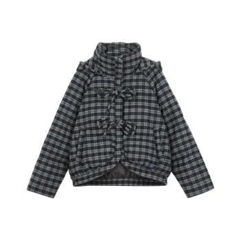Omont Down Jacket Women's Navy Blue Plaid