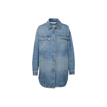 PALM ANGELS Curved Hem Buttoned Denim Shirt