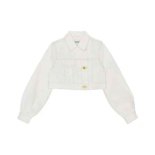 GANNI Off centre Button fastening Cropped Denim Jacket