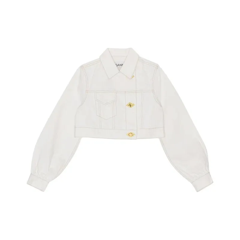 GANNI Off centre Button fastening Cropped Denim Jacket-0