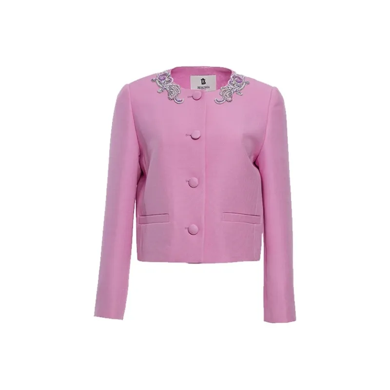 BESIONIA FW24 Cropped Coat Women's Pink Purple-0
