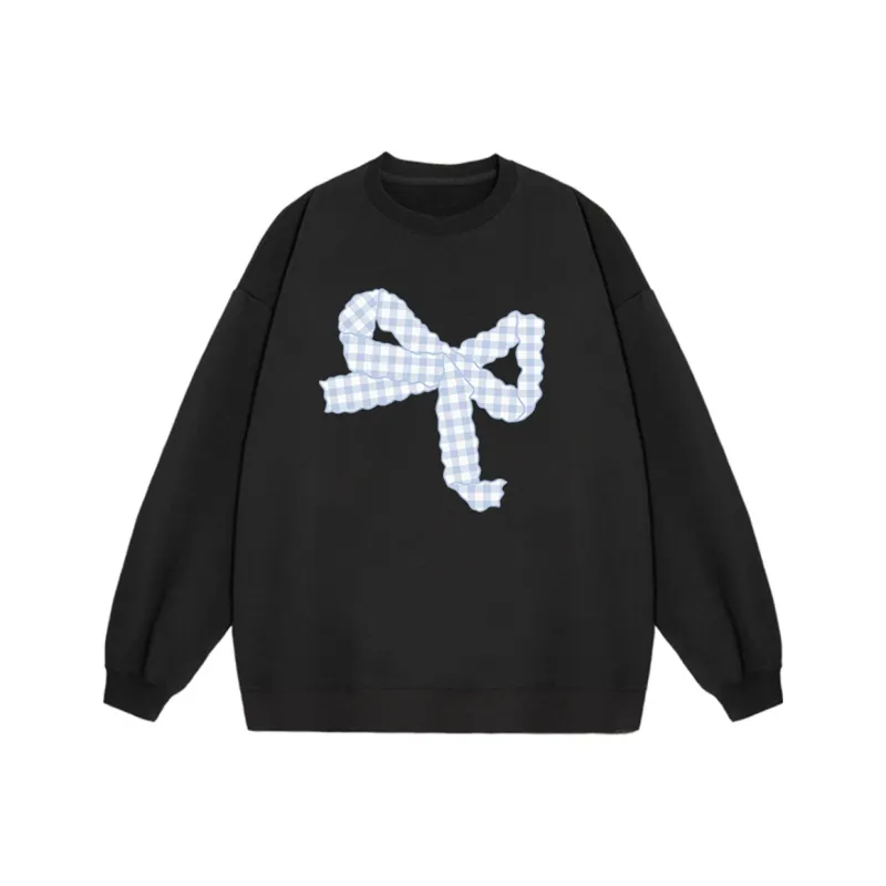 PAZZO Cute Bowknot Print Crew Neck Sweatshirt Women's-0