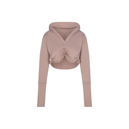 SKIMS SS25 FRENCH TERRY SHOULDER PAD CROPPED HOODIE Sweatshirt Women's FAWN/Deer