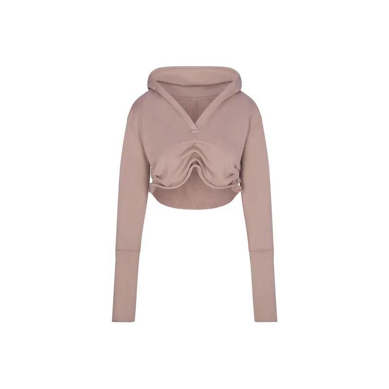 SKIMS SS25 FRENCH TERRY SHOULDER PAD CROPPED HOODIE Sweatshirt Women's FAWN/Deer-0