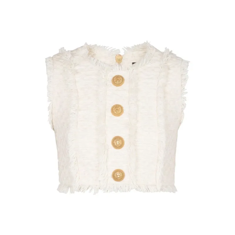 BALMAIN Tweed Cropped Top-0