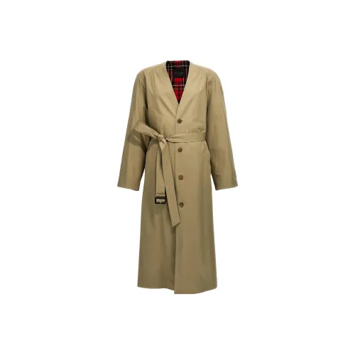 Balenciaga Collarless Belted Cotton Trench Coat