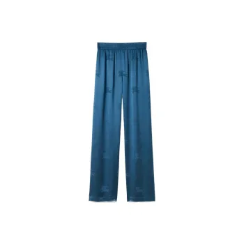 Burberry Logo Jacquard Wide Leg Trousers 'Muted Navy'