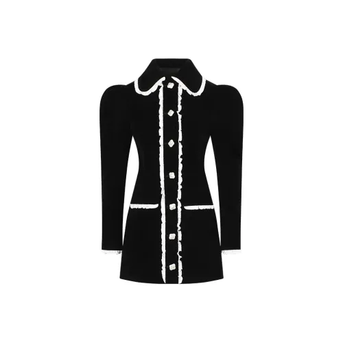AooRaa Velvet Jackets Women's Black Long Coat