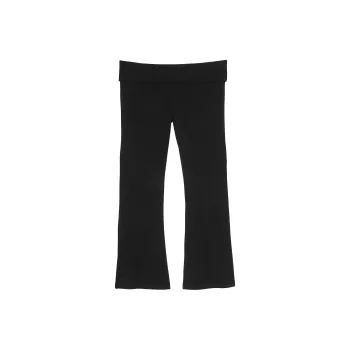Victoria's Secret PINK All-Day Cotton Foldover Flare Leggings/PB Casual Pants Women's Pure Black
