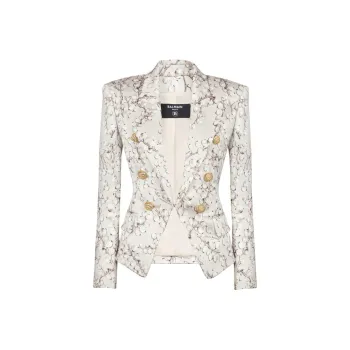 BALMAIN Redcurrant Print 6-Button Satin Jacket