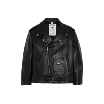 COACH SS23 Leather Jacket Women's Black