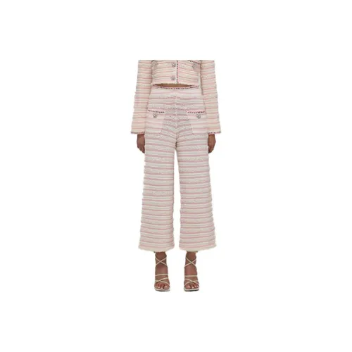 Self portrait SS22 Casual Pants Women's White With Pink Stripes