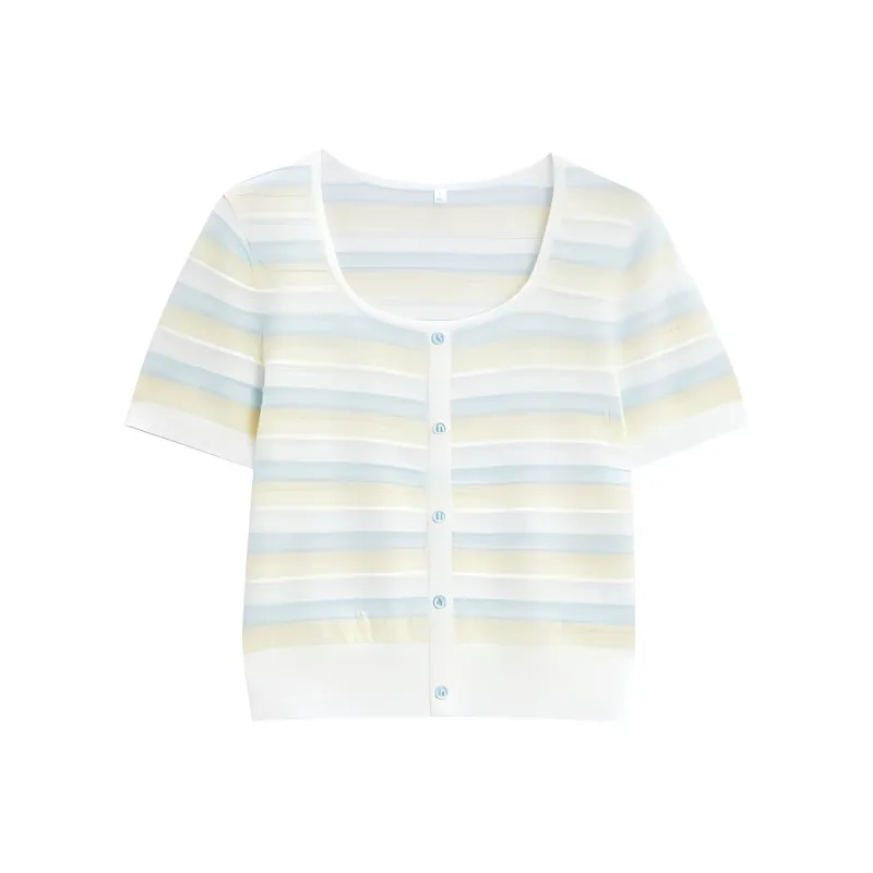 Love To Serve Knitwear Women's Yellow Blue Stripes-0