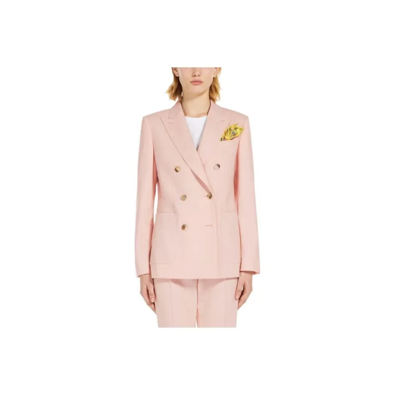 MaxMara Favola Collection Wool And Mohair Double-Breasted Blazer Business Suit Women's Pink-0