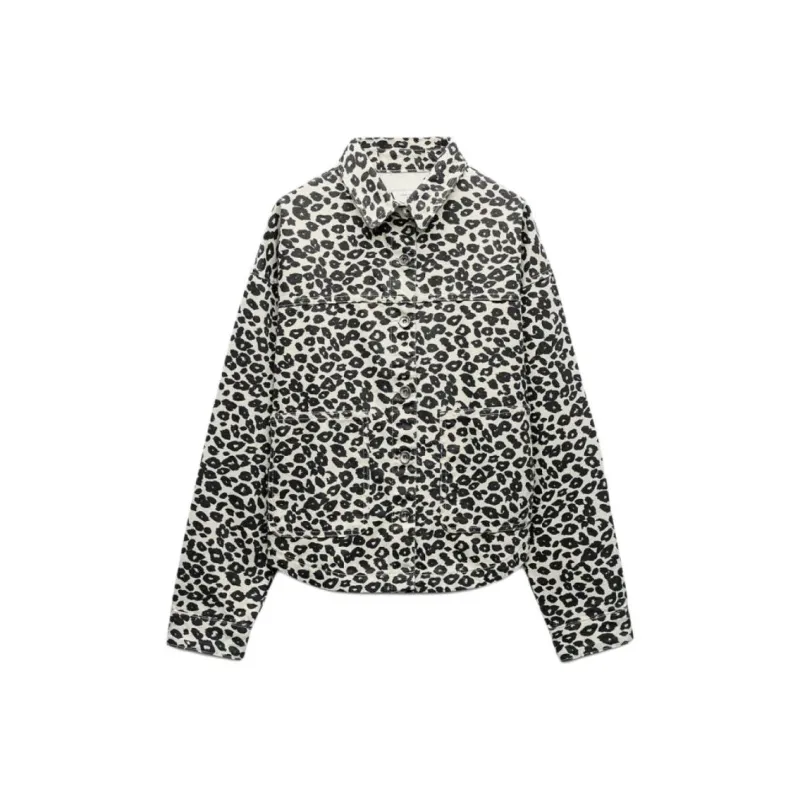 ZARA Denim Jacket Women's Leopard Print-0
