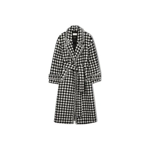 Roselingling Coats Women's Black White Houndstooth