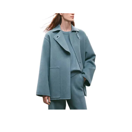 HERMES FW22 Coats Women's Blue Moss