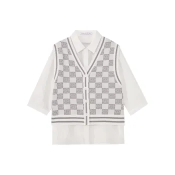 SHUIYUNJIAN Knitwear Women's Blue And Gray Plaid