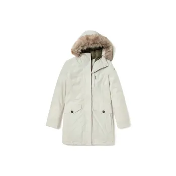 Timberland Letter Hooded Mid Length Puffer Jacket Women's White Sand