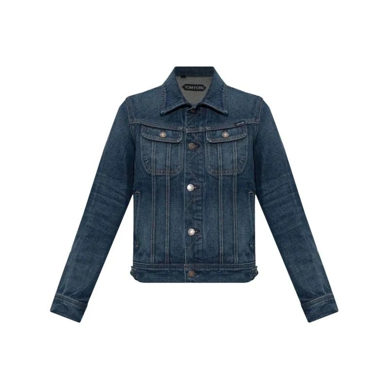 TOM FORD Logo Patch Button Up Denim Jacket-0