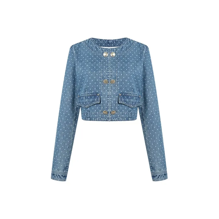 Three Quarters Cropped Coat Women's Blue-0