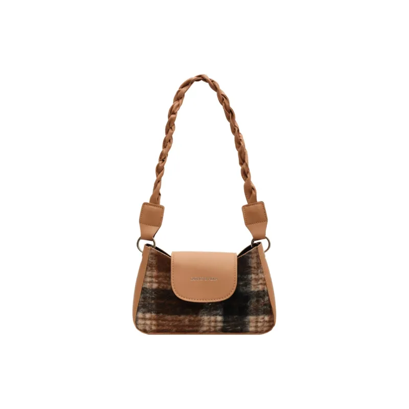 RIVMIND Woolen Underarm Shoulder Bag Women's Red/Green/Coffee-12
