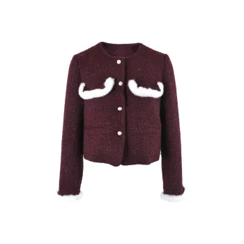 CLOUD SEASON Cropped Coats Women's Maroon