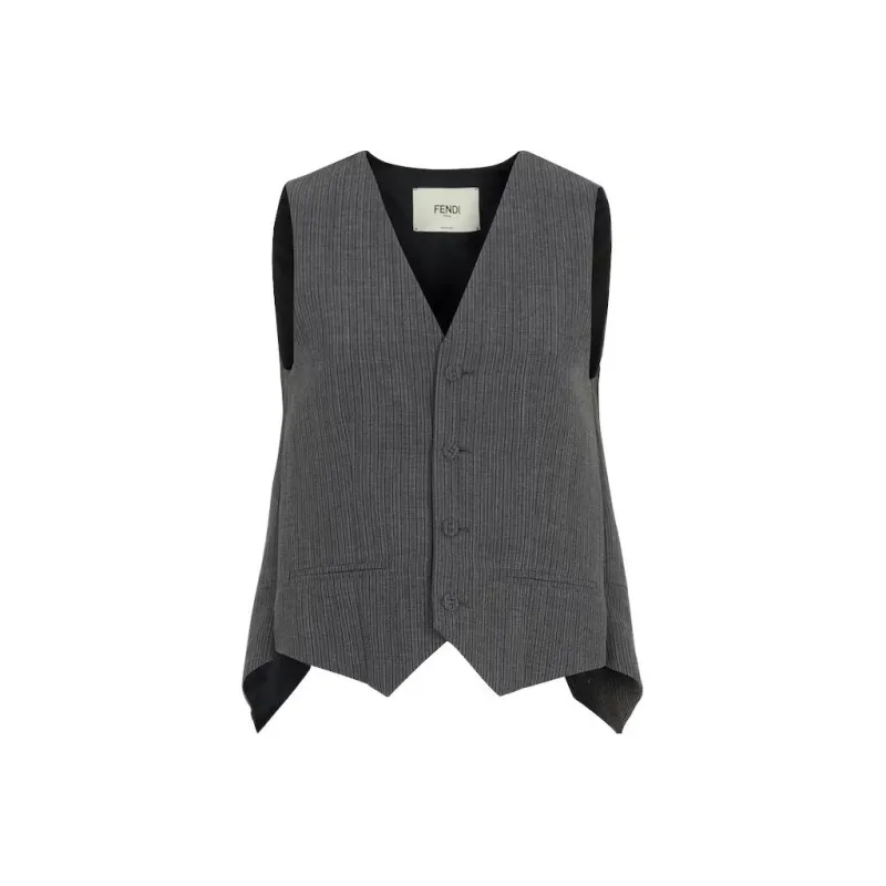 FENDI Deconstructed Pinstripe Wool Waistcoat-0