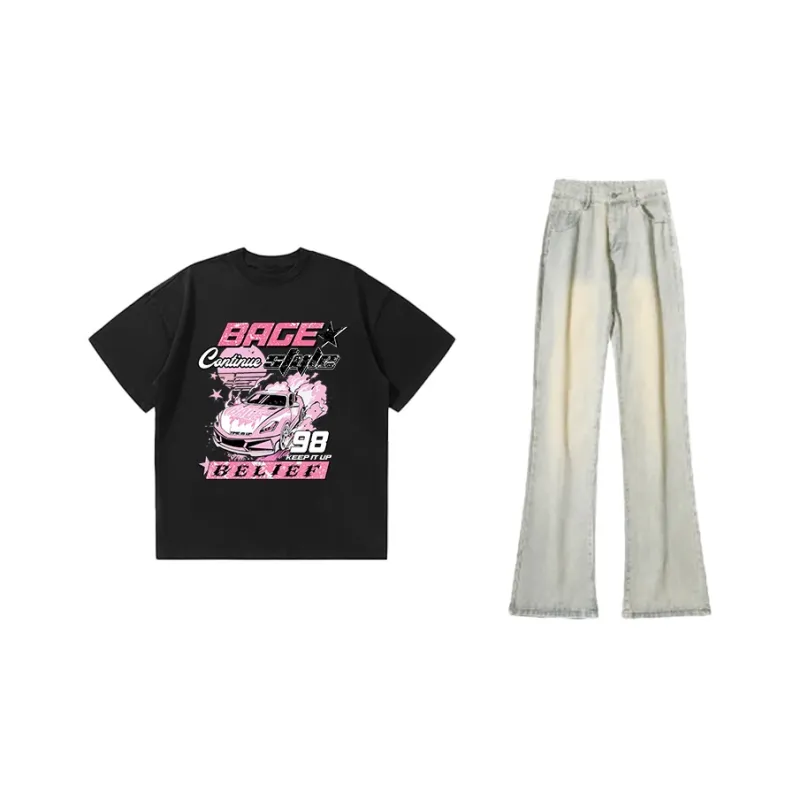 BAGE Casual Sportswear Unisex White Black Jeans-16