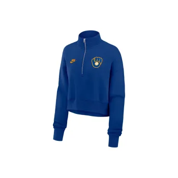 Nike Milwaukee Brewers Cooperstown Phoenix Women's Nike Mlb Cropped 1/2 Zip Crew