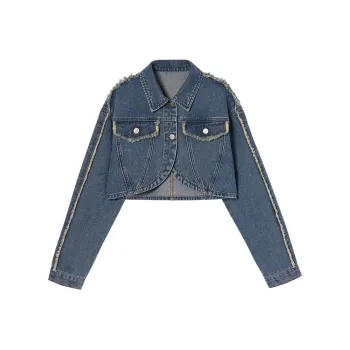 EPTISON WOMAN Cropped Coats Women's Vintage Denim Blue