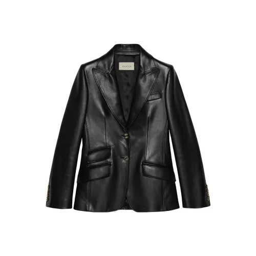 GUCCI Leather Jackets Women's Black