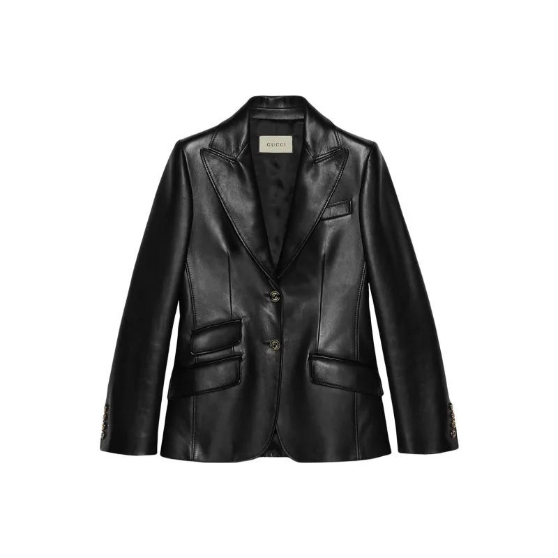 GUCCI FW22 Leather Jacket Women's Black-0