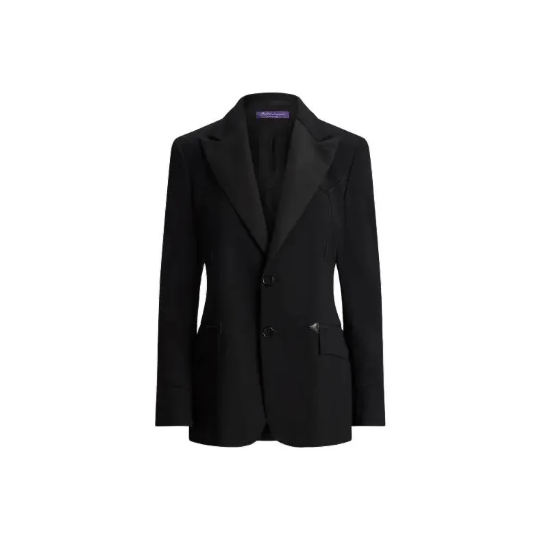 Polo Ralph Lauren Wool Crepe Tuxedo Jacket Business Suits Coats Women's Black-0